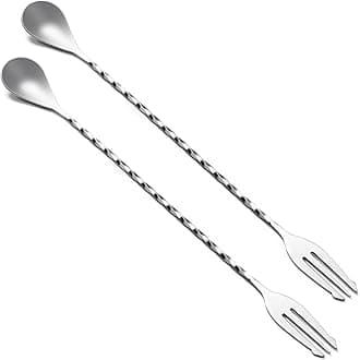 BRIOUT 2 Pcs Bar Spoon, 12 Inches Long Handle Drink Stirrer, Stainless Steel Bar Cocktail Mixing Spoons with Double Ended Design for Stirring, Silver