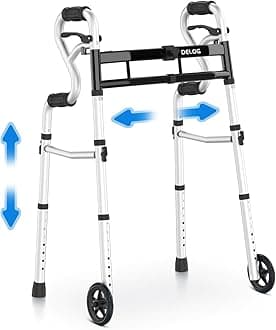 Delog Narrow Folding Walker for Seniors, 3 in 1 Folding Walker with 5” Front Wheels Width Adjustable Compact Standard Walker Support Up to 350lbs