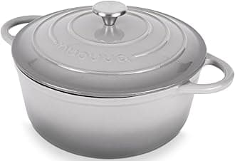 nuovvaCast Iron Dutch Oven with Lid – Non-Stick Ovenproof Enamelled Casserole Pot – Sturdy Dutch Oven Cookware – Light Grey, 2.1-Quart, 20cm – by