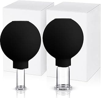 2 Pieces Facial Cupping Set, Glass Cupping Cups Glass Silicone Cups Vacuum Suction for Face Skin Back Shoulder Muscle(1 Inch and 0.65 Inch Diameter,Black)