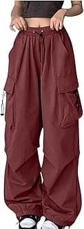 Generic Cargo Pants Women High Waisted Baggy Fashion Streetwear Y2k Drawstring Trousers Outdoor Workout Wide Leg Hiking Pants Wine, X-Large