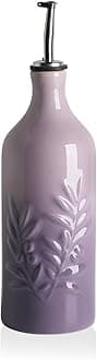 Sweejar Ceramic Olive Oil Dispenser Bottle, 20 Oz Relief Opaque Oil Cruet Protects To Reduce Oxidation, Suitable for Storage Soy Sauce, Coffee Syrup, Liquids, Set of 1 (Gradient Purple)