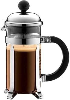 Bodum French Press Chambord - 350ml / 3 Cup Silver Coffee Maker - Heat-Resistant & Stainless Steel Filter - BPA-Free Dishwasher Safe Cafetiere - Made in Portugal
