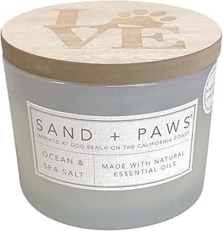 Sand + Paws Scented Candle - Ocean & Sea Salt - Additional Scents and Sizes –Luxurious Air Freshening Jar Candles Neutralize pet Odors and Enhance Home décor – 100% Cotton Lead-Free Wicks - 12 oz