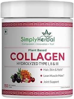 Simply Herbal Plant Based Collagen Powder Natural Peptide Builder Supplement Drink With Vitamin C, Silica, & Biotin For Skin Hair Nail Health Promote Bone Joint Function for Men & Women – 300 gm