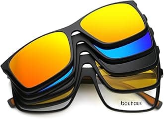 Bauhaus Magnetic Clip on Sunglasses for Men & Women Polarized UV Protection Retro Square Eyeglasses Fit Over Night Driving