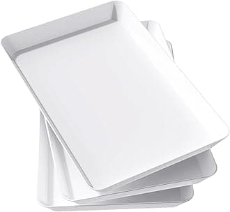 Lifewit Serving Tray Plastic for Party, 15" x 10" Platters for Serving Food, White Food Tray for Snacks, Food, Cookies, Set of 3, BPA Free
