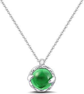 Circle Emerald Necklace Green Gemstone Pendant Necklace for Women Girls Silver Handmade Necklaces Emerald Jewellery for Gift Valentine's Day