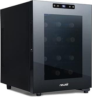 NewAir Shadow-T Series 12 Bottle Thermoelectric Wine Fridge, Countertop Wine Refrigerator, Mirrored Compact Wine Cellar, Triple-Layer Glass Door Cooler, Vibration-Free & Ultra-Quiet Cooling
