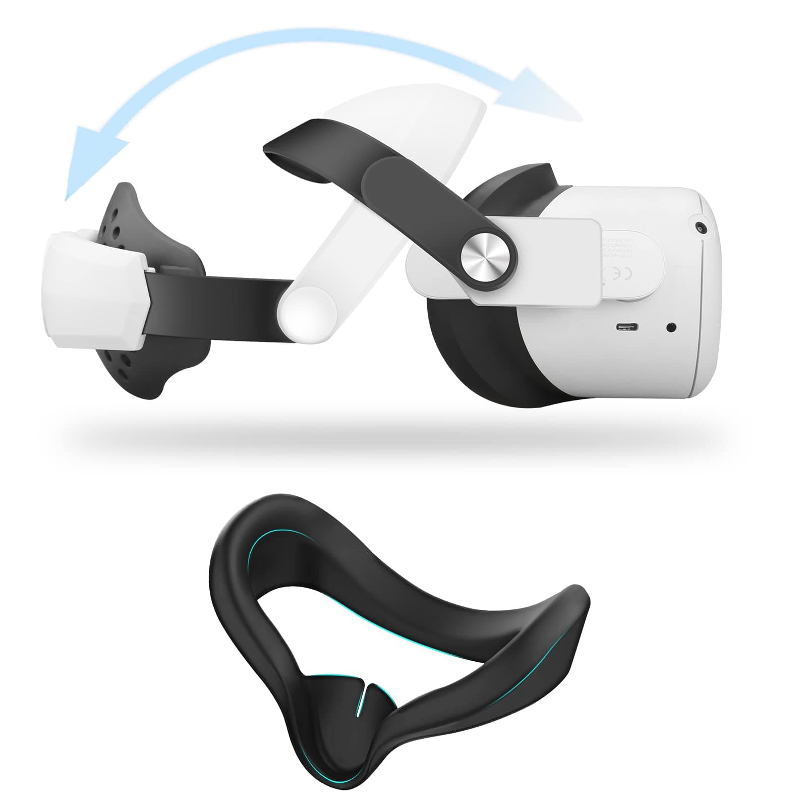 Vakdon Head Strap Compatible for Oculus Quest 2 Include Silicone VR Face Cover, Adjustable Reduce Head Pressure and Improve Comfort in VR Gaming (White)