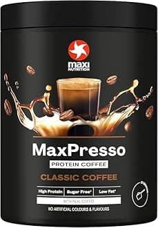 MaxiNutrition MaxPresso Coffee Classic, Protein Coffee, Whey Protein Powder, 22 g Protein per Serving, Sugar-Free & Low-Fat, Mix Warm or Cold