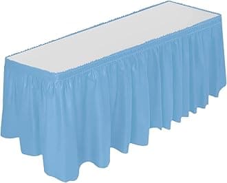 DecorRack Table Skirt, 29 in x 14 ft -BPA Free- Plastic Tableskirt, Disposable, Reusable, Rectangular Tablecloth Skirt, Light Blue (1 Pack)