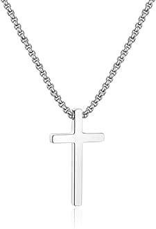 Ursteel Cross Necklace for Men, Silver Black Gold Stainless Steel Cross Pendant Necklace for Men, 16-30 Inches Box Chain