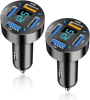 Car Charger 66W Super Fast Charging with USB 2.4A&QC 3.0(Voltmeter&LED Lights) Universal Quick Charge for 12-24V Car Cigarette Lighter Plug,Compatible with iPhone 14 13 12,S22 (2Pcs-Black-QC/2.4A)