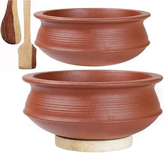 Craftsman India Online Uncoated Clay Biryani Handi/Pot For Cooking And Serving 1 & 2 Liter, Red