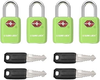 SURE LOCK Mini TSA Approved Keyed Luggage Lock – One Key Opens All, Fits Tight Zipper Gaps & Small Pull Holes, Compact Travel Lock for Suitcases, Backpacks & Handbags