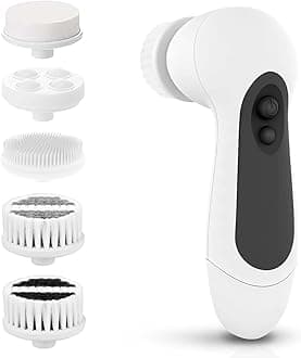Waterproof Facial Cleansing Spin Brush Set with 5 Exfoliating Brush Heads - Electric Face Scrubber Cleanser Brush by CLSEVXY - Face Brush for Gentle Exfoliation and Deep Scrubbing