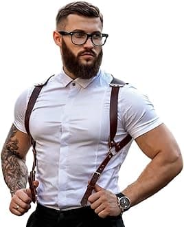 PU Leather Renaissance Suspenders,Vintage Men's Back Support Harness,Metal Hooks for Men,Steampunk,Handmade