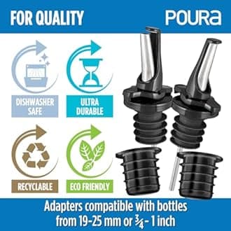Liquor Bottle Pourers - Patented Design Pour Spouts - Open and Close for Mid Pour Shut Off - Fits Universally to Most Bottles - Meet The New Standard of Bottle Pourers - Black - 6 Pack