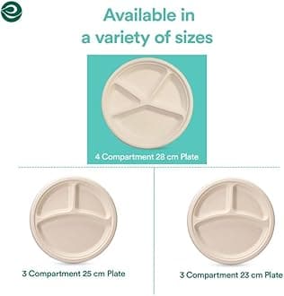 ECO SOUL [11 inch, 100 Pack, 4-Compartment Disposable Bagasse Plates | Eco-Friendly, Biodegradable, Sugarcane Paper Plates | for Serving Dinner | Birthday, Wedding & Party | Round, Beige (28 cm)