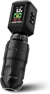 Ambition Lutin Rotary Tattoo Machine with Korall Tattoo Power Supply 2200mAh Straight Drive Bar - Wireless Tattoo Machine Short Tattoo Pen with Brushless Motor with RCA Cord for Tattoo Artist