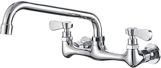 BWE Kitchen Faucet Wall Mount with 10 Inch Swivel Spout 8" Center Commercial Sink 2-Handle Faucet Mixer Tap Polish Chrome Laundry Faucet Commercial Kitchen Faucet