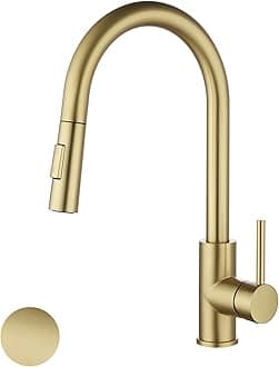 HV601 Brass Kitchen Faucet with Pull Down Sprayer,Brushed Gold Color, Fit for 1 and 3 Holes,Classic Bronze/Gold Color (NOT Too Warm/Yellow)