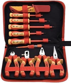 Edward Tools 11 Piece Insulated Tools Set - 1000 V Electrician Insulated Magnetic Phillips and Flathead Screwdrivers, Insulated Pliers, Cutters, Knife, Voltage Tester - Storage Case