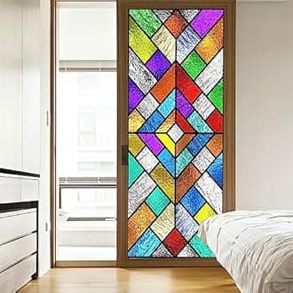 Stained Glass-Church Style Decorative Privacy Window Film Glue Free Static Cling Decals Heat Control Glass Sticker for Home Office W19.7 x H72.8(50x185cm)