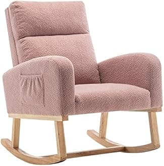Rocking Chair Nursery, Nursing Rocker Armchair with High Backrest, Comfy Glider Rocking Chair for Nursery, Living Room,Bedroom (Teddy Pink)