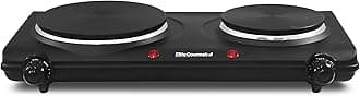 EDB-302BF Countertop Double Cast Iron Burner, 1500 Watts Electric Hot Plate, Temperature Controls, Power Indicator Lights, Easy to Clean, Black