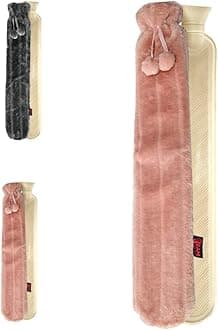 Ram®Extra Long Lilac Hot Water Bottle with Faux Fur Cosy Cover Extra Long Hot Water Bottle Covered with a Cover Made from a Super Soft Cover 72CM