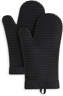 KitchenAid Ribbed Soft Silicone Oven Mitt Set, 7"x13", Onyx Black