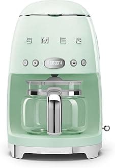 50's Retro Style Aesthetic Drip Coffee Machine with 10 Cup Glass Carafe, Auto Start Feature, Keep Warm Plate, and Two Coffee Strength Settings (Pastel Green)