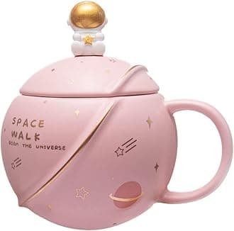 NYRWANA DELIVERING SMILES IN INIDA Coffee Mug, Birthday Gift, Coffee Mug with Lid & Spoon, Space Mug, Ceramic Coffee Mug, 3D Creative Astronaut Planet Coffee Mug, Diwali Gifts (Pink)