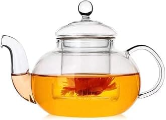 IwaiLoft NEW Glass Teapot with Infuser Stovetop Safe Tea Kettle for Blooming and Loose Leaf Tea Maker IW-G016 (20OZ, Maru)