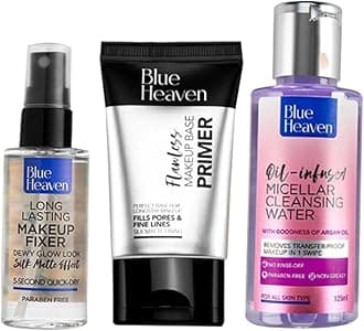 Blue Heaven The Must-Have Makeup Trio, 90gm | Pack of 3| Silicone Gel Based Primer, Long lasting Fixer for dewy Glow Look, Oil Infused Cleansing Micellar Water