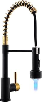GIMILI Black and Gold Kitchen Faucet with Pull Down Sprayer LED Kitchen Sink Faucet