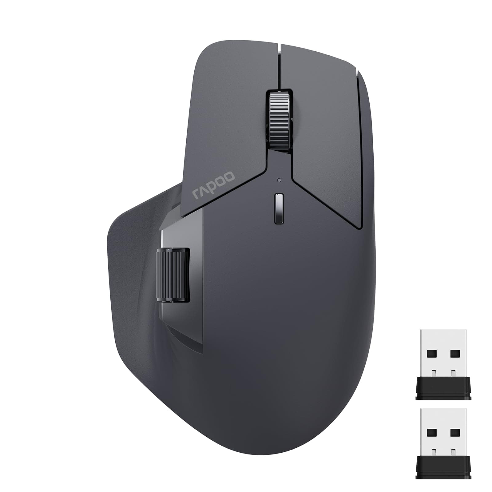 Rapoo MT760 Multi-Device Wireless Mouse, Bluetooth 5.0/3.0 and 2.4GHz Tri-Mode Connection, Up to 4 Devices, 11 Programmable Buttons, 4K DPI, Ergonomic Design, 90 Days Battery Life, PC, Matte Black