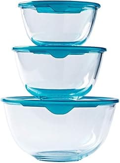 Pyrex® - Prep & Store - Set of 3 Heavy Duty Glass Bowls with Lid (0.5L - 1L - 2L) - BPA Free