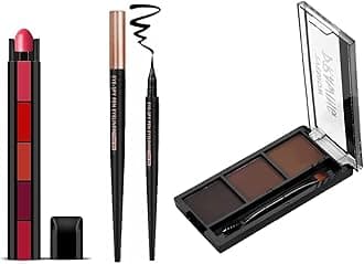 Ultimate Eyebrow Drawing Palette and Eye-Spy Pen Eyeliner 12 Hour Stay Bold and 5 Step Matte Lipstick Red Edition ComboOf 3
