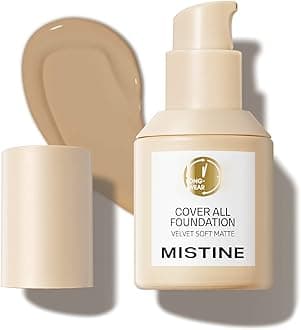 MistineFull Coverage Foundation Makeup for Oily Skin,24 Hour Oil Control Liquid Foundation,Skin-Caring,Moisturizing Formula,Cream Foundation,Matte Finish,Natural Beige,1 Fl Oz