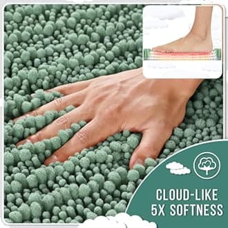 Yimobra Bathroom Runner Rug 55x24 Inch - Extra Long Non Slip Chenille Bath Mat, Soft & Absorbent, Machine Washable Shaggy Hallway Carpet for Vanity Tub Shower, Green Home Decor Accessories