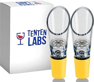 TenTen Labs Premium Wine Aerator Pourer Spout (2-Pack) – Rich Bubbles for Improved Flavor & Aroma – Wine Accessories for Wine Lovers with No-Drip Design – Perfect Gifts for Women and Men – Yellow