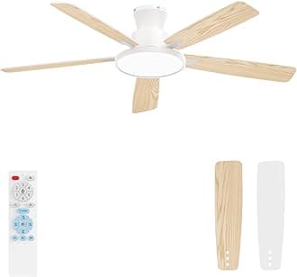 Ceiling Fans with Lights,52 inch,Quiet,Reversible Motor,Dimmable, Adjustable Color Temperature,6 Speeds,Timer, Low Profile Ceiling Fan for Bedroom,Living Room,Indoor/Outdoor Use(White)