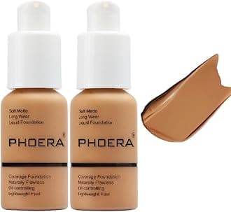 2 Pack PHOERA Foundation, Long-Lasting Waterproof Oil Control Concealer Flawless Soft Matte Liquid Foundation.106 - Warm Sun