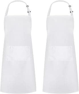 Syntus 2 Pack Adjustable Bib Apron Waterdrop Resistant with 2 Pockets Cooking Kitchen Aprons for Women Men Chef, Basic White, 26.8 × 33.1 inch