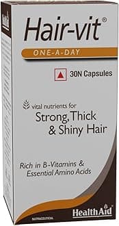 - HealthAid Hair-Vit with Biotin, Zinc, Folic Acid, Fibre & Multivitamins | Hair Supplement for Men & Women | Supports Stronger, Thicker & Shinier Hair | 30 Softgel Capsules