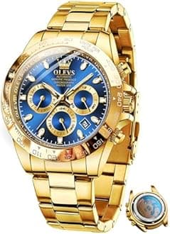 OLEVS Men's Casual Fashion Waterproof Gold Stainless Steel Band Quartz Gold Watches Gifts for Men