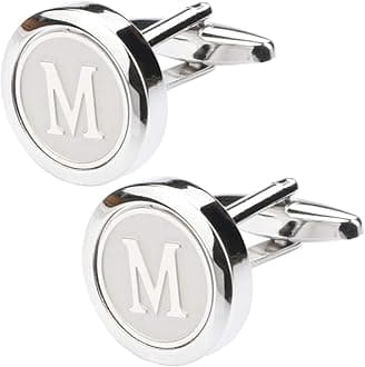 Mens Classic Stainless Steel Initial Cufflinks 26 Alphabet Initial Letter Cufflinks Business Wedding Shirts A-Z (M)